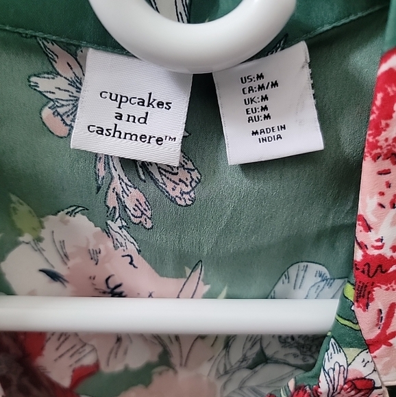 Cupcakes & Cashmere Pajama Set Women Med Green Floral Button Up Pockets - Picture 5 of 6